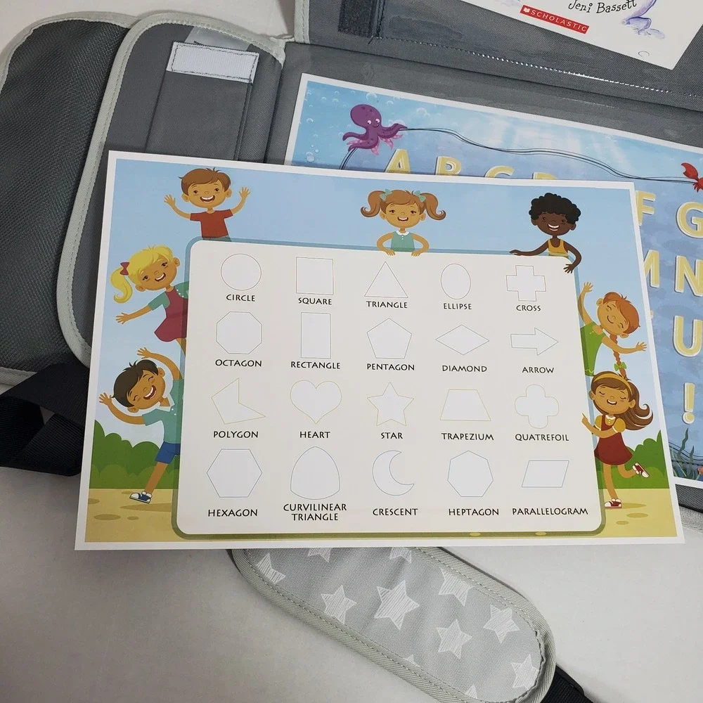 Kids Travel Activity Tote –‎ Stars Print – Learning Board & Book Included